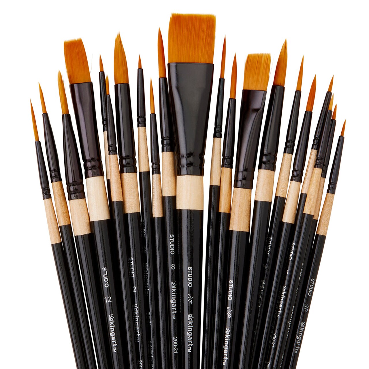 KINGART® Studio Golden Nylon Mixed Media Brush Set - 21 Pieces
